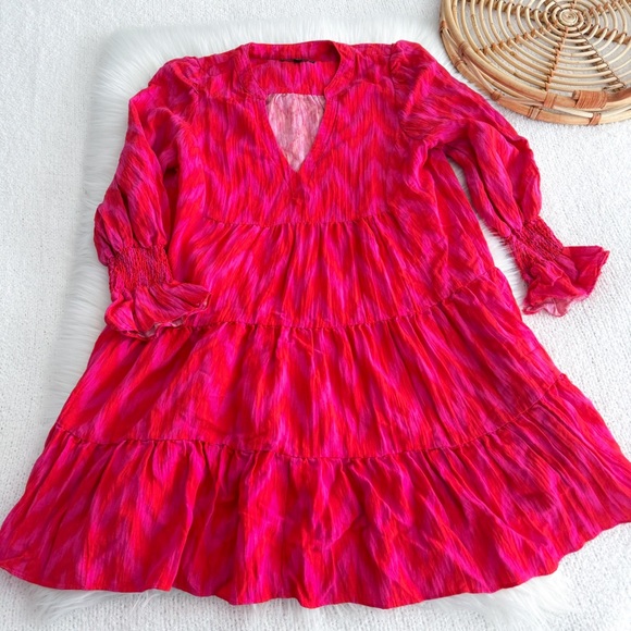 Pomander Place Hot Pink Ikat Kenzo Dress Red Chevron Ruffle - Picture 7 of 14